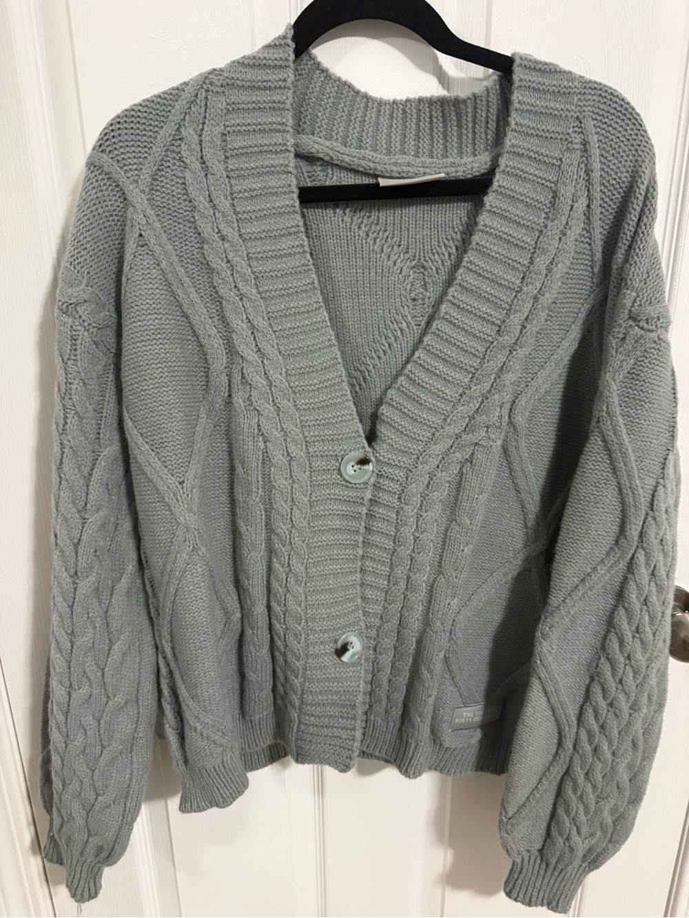 Taylor Swift TTPD Chunky Cable Knit V-Neck Cardigan Sweater - Light Gray